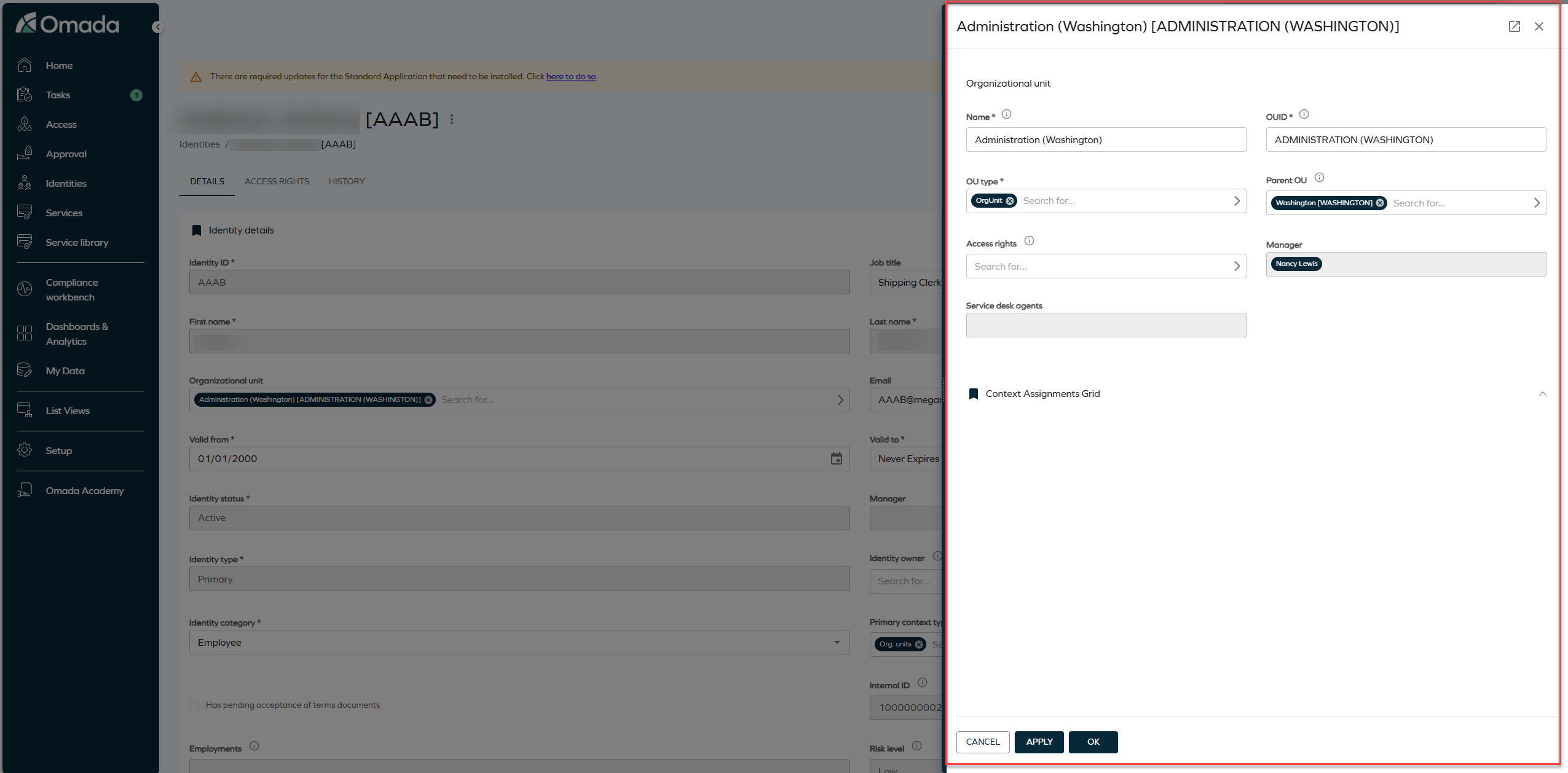 Reasons side panel in Access request